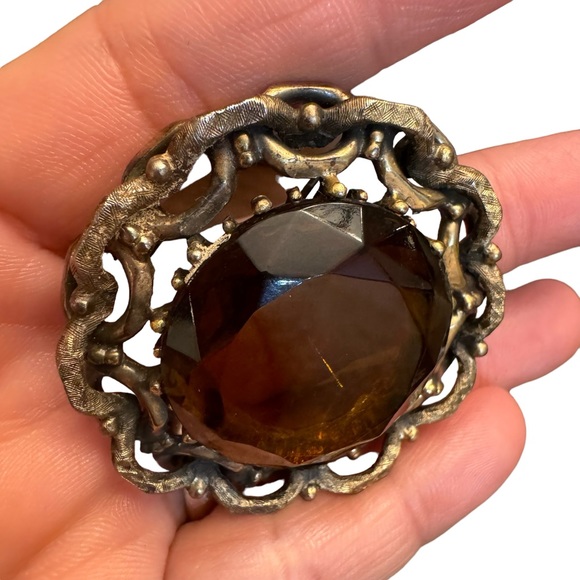 Vintage Marvella Citrine Stone Brooch Pin - Picture 5 of 11